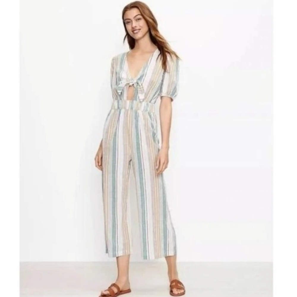 Loft Beach Striped Cotton Short Sleeve Jumpsuit Size XS